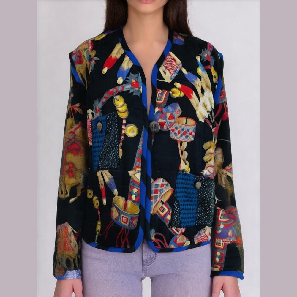 Vtg Canvasbacks Lutton & Horsfield Blue Drums Feather Wool Blazer Women Sz L
